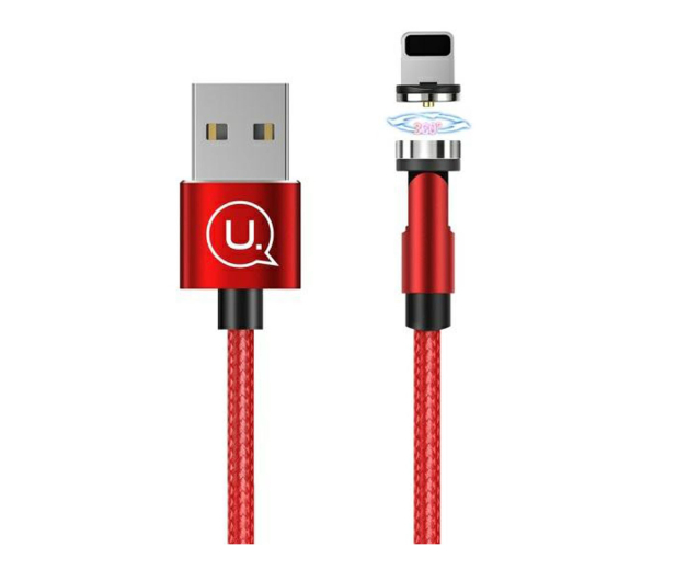 USAMS Kabel kątowy magnetyczny lightning 2,1A 1m pleciony czerwony - 1568984 - zdjęcie